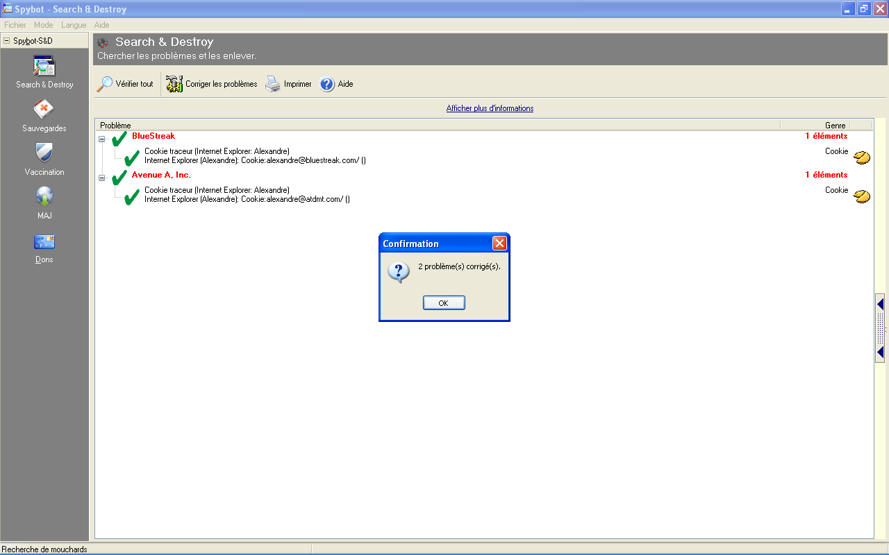capture d'cran du logiciel : spybot