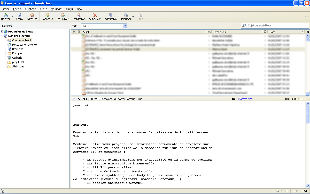 capture d'cran du logiciel : thunderbird